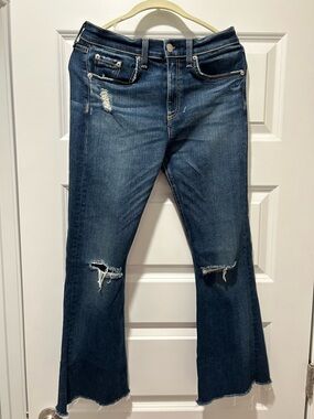 rag & bone Dark Blue Distressed Bootcut Jeans